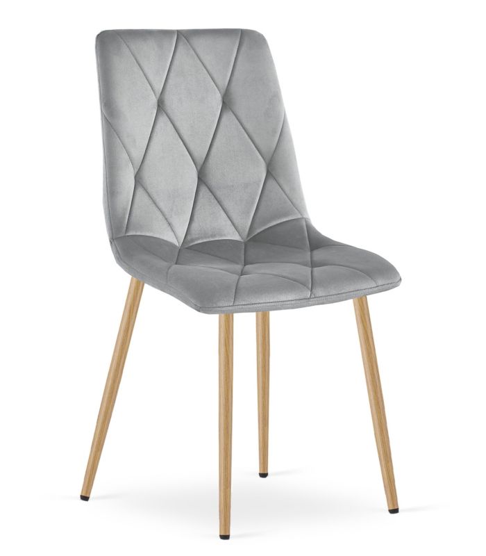 Krzesło EDANTI, jasny szary aksamit, nogi kolor drewna 1 szt.
