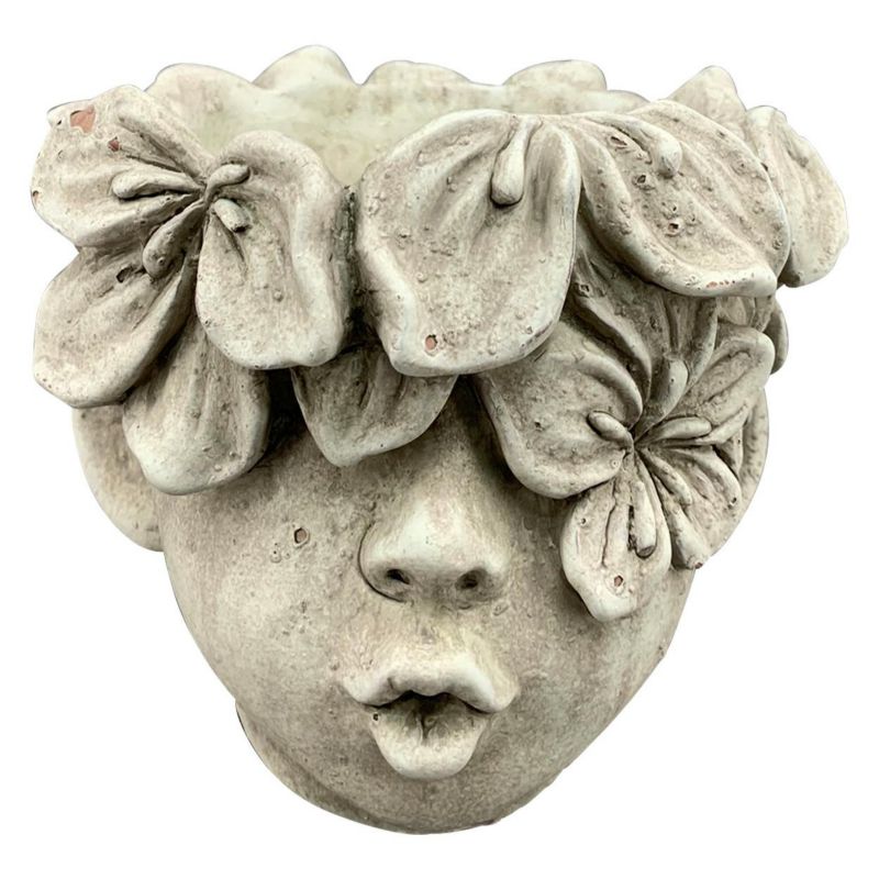 Doniczka głowa z kwiatową koroną Exner GmbH szara cementowa h13,5 cm 1 szt.