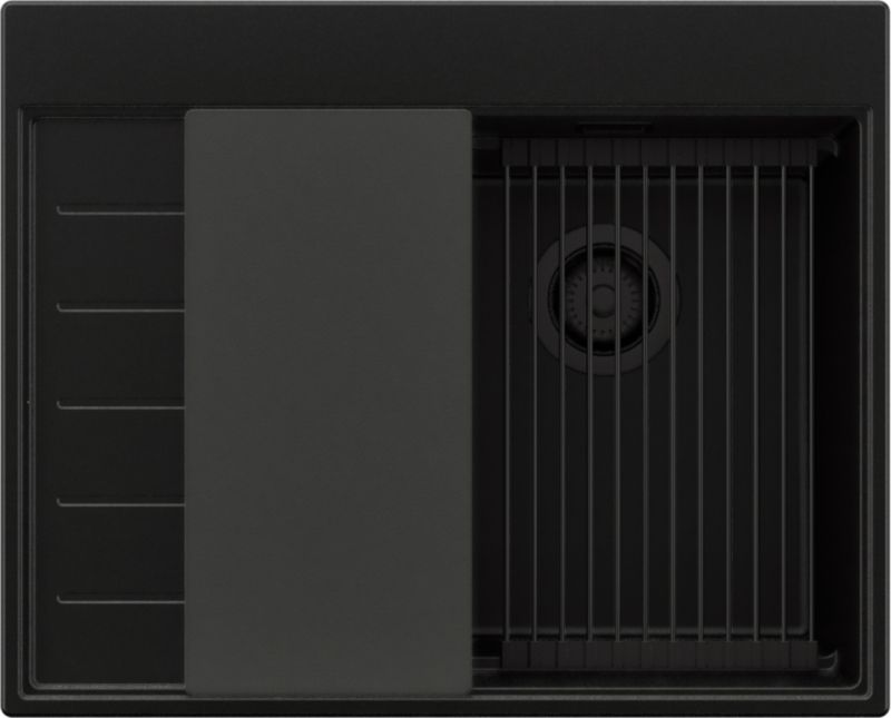 Zlewozmywak Sydney PRIMAGRAN Nablatowy 62x50cm do szafki od 40cm, Cały Czarny + Syfon + Akcesoria, S045, 1 szt.