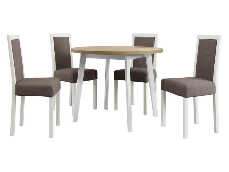 Zestaw DR01 MIRJAN 24 Stół Oslo III 100 + 4 krzesła Roma 3 biały + sonoma + jasnobrązowa tapicerka 1 kpl.
