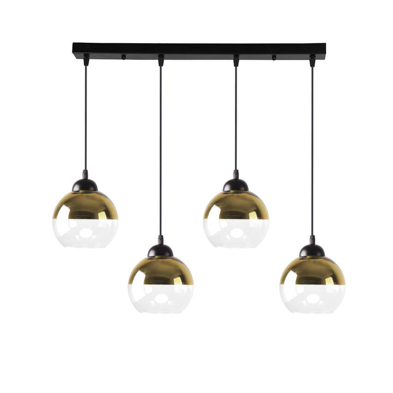 Czarna lampa wisząca 4-płomienna do salonu Contessa ze złotymi kloszami