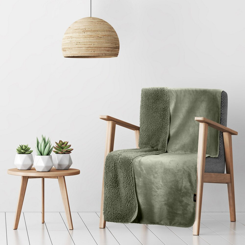 Koc fotelowy 70x160 cm TERRIA oliwkowy dwustronny z tkaniny barankowej