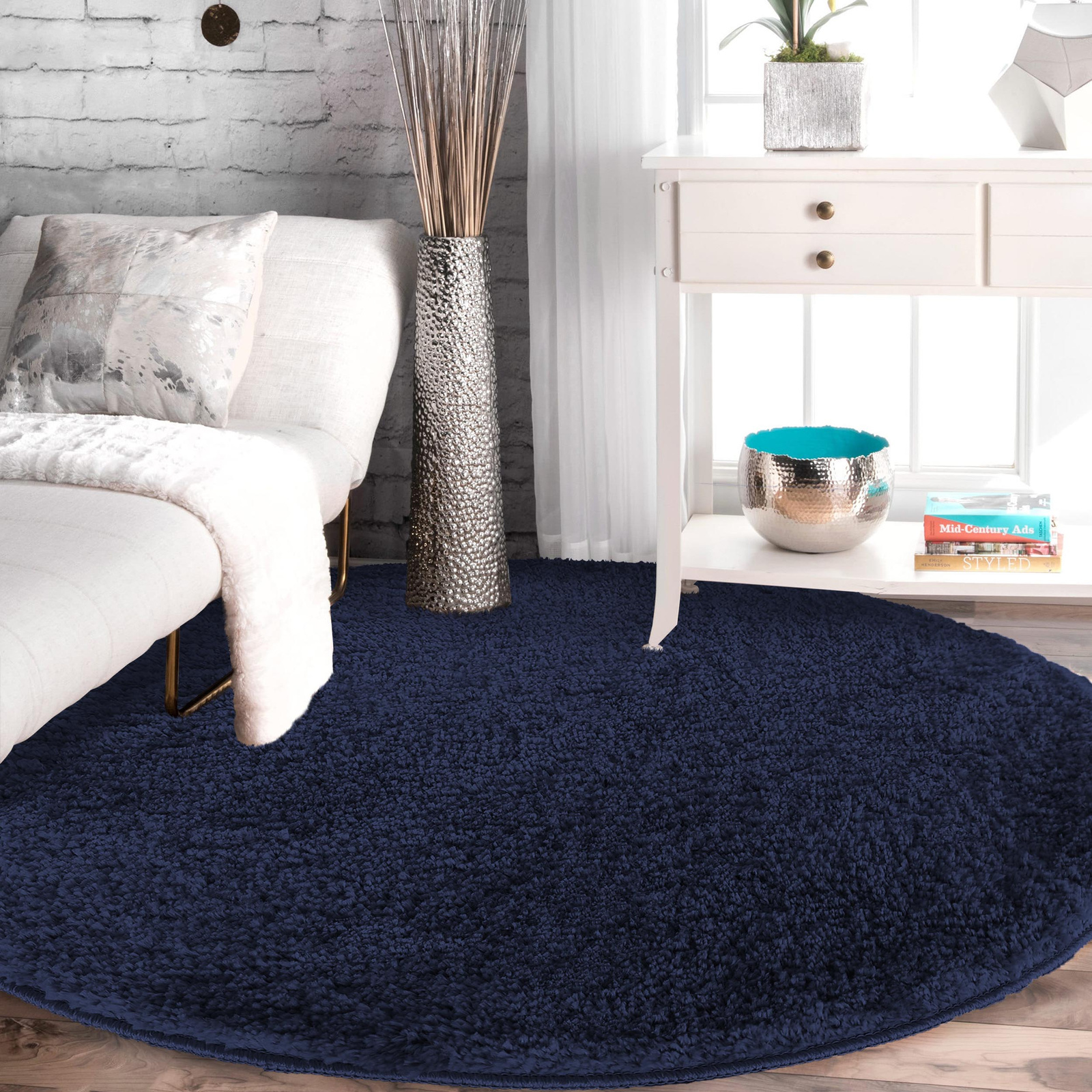 Dywan okrągły Kayoom - typu Shaggy nowoczesny, mięciutki - głębia oceanu