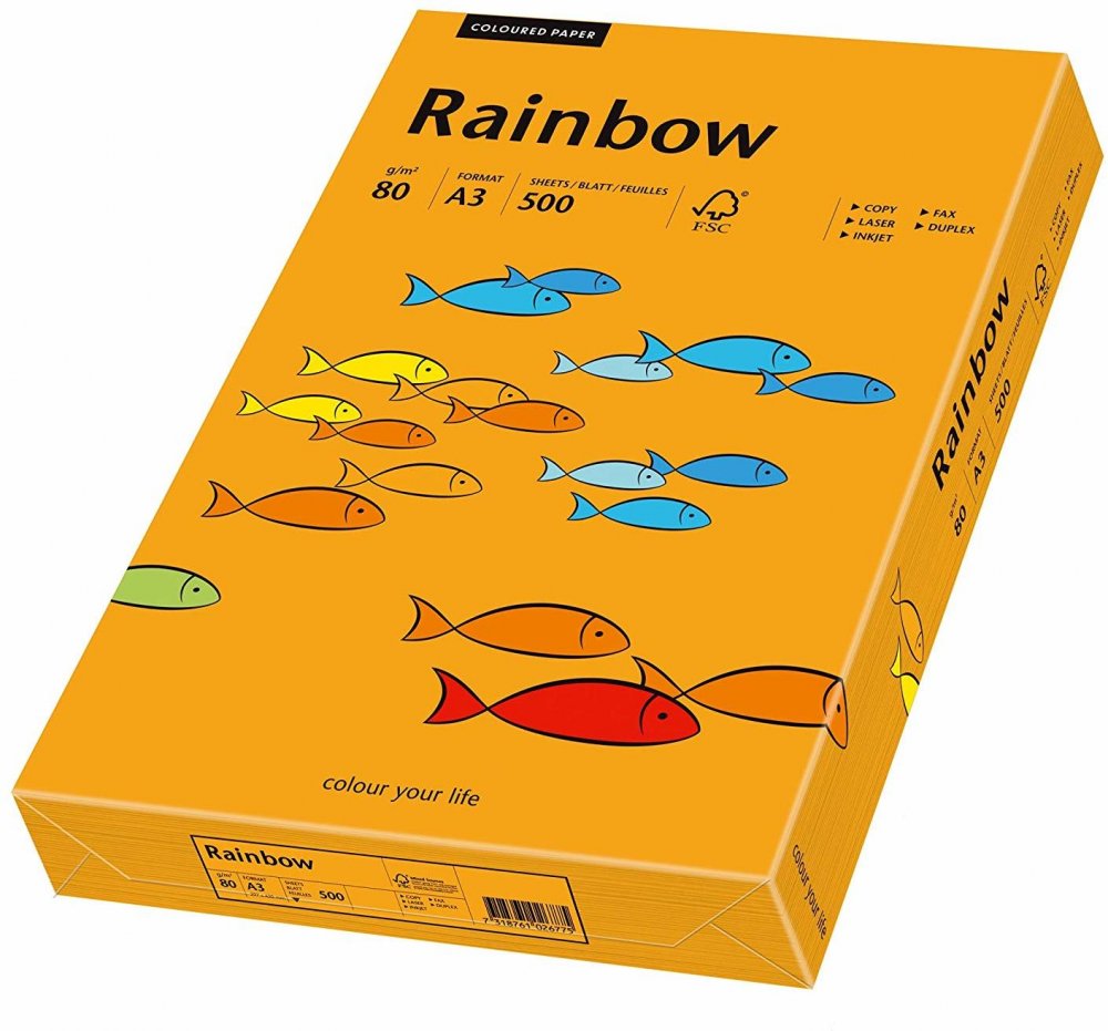 Papier ksero Papyrus, Rainbow, A3, 80g/m2, 500 arkuszy, pomarańczowy