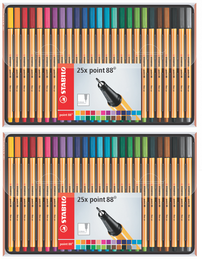 2x cienkopis Stabilo, Point 88 8825-1, 0.4mm, 25 sztuk, mix kolorów