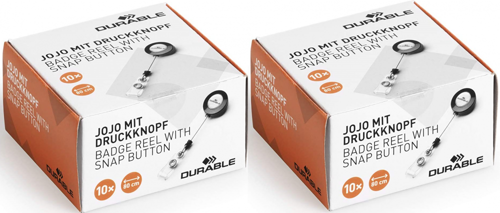 2x Mechanizm ściągający Durable, metalowe zapięcie-karabińczyk, linka 80cm, 10 sztuk, antracytowy