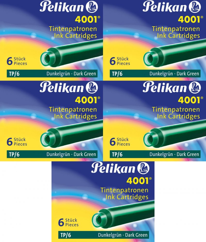 5x Naboje atramentowe Pelikan 4001, krótkie, 6 sztuk, zielony