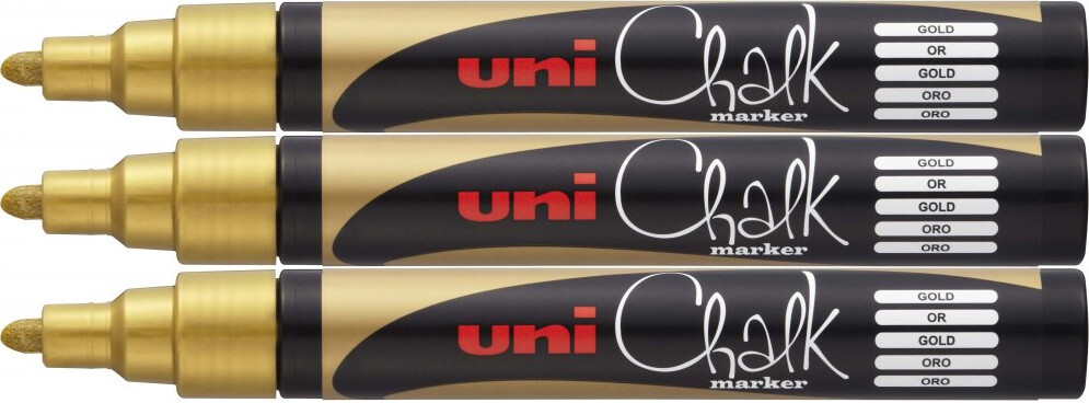 3x Marker kredowy Uni PWE-5M, okrągła, 2.5mm, złoty