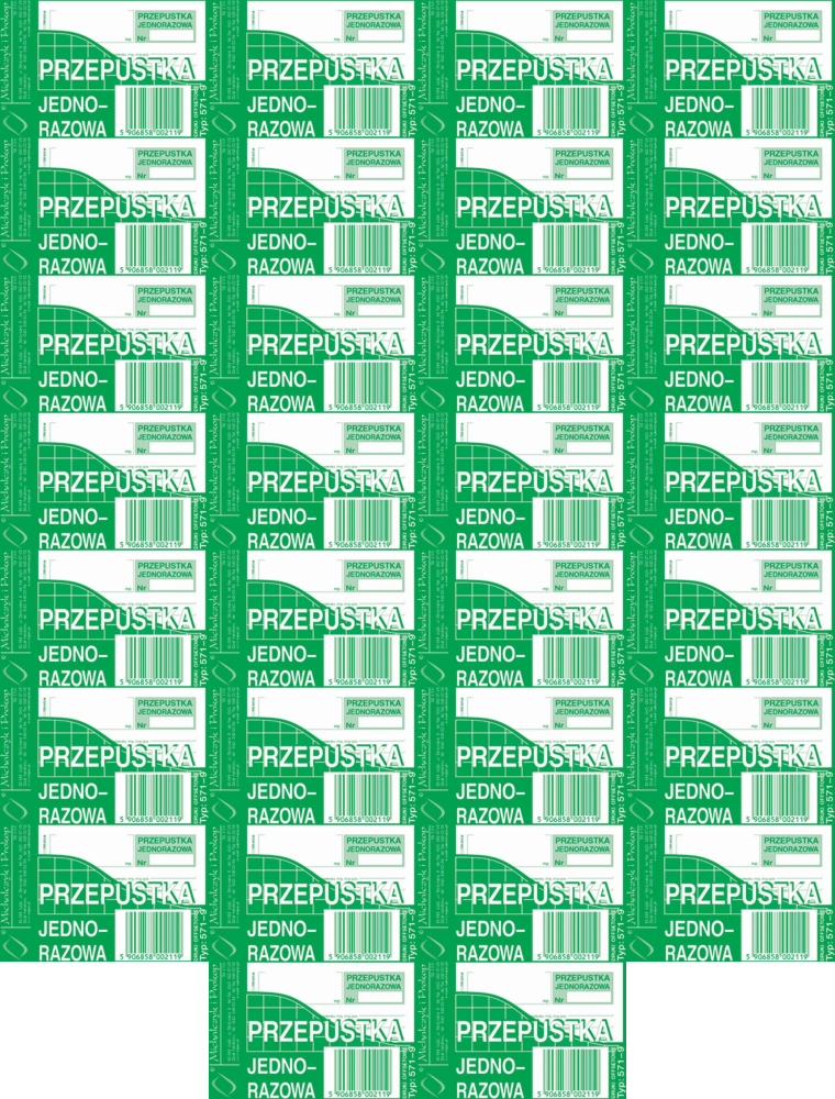 38x Druk akcydensowy Przepustka jednorazowa MiP 571-9, A7, offsetowy, 80k