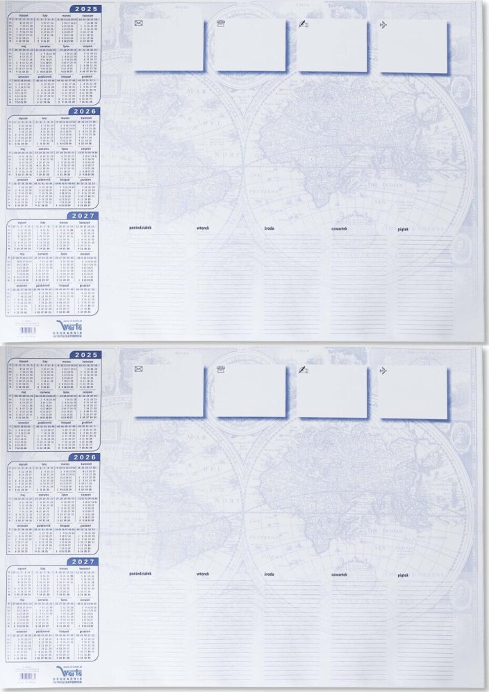 2x Podkład na biurko Warta, z kalendarzem, terminarzem i mapą, 590x413mm