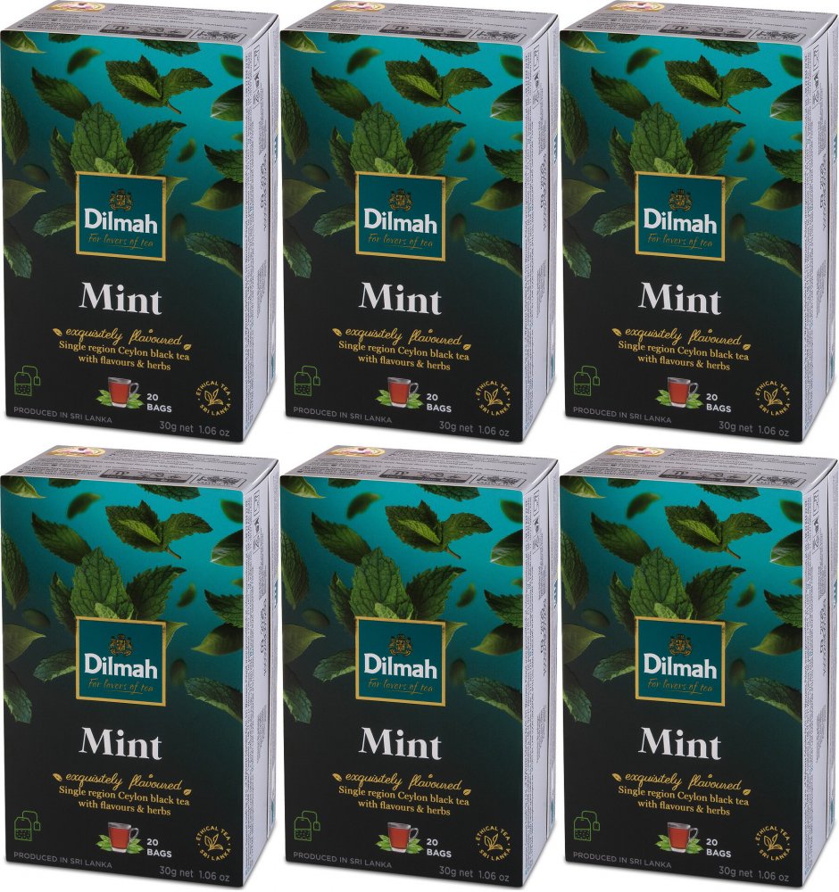 6x Herbata czarna aromatyzowana w torebkach Dilmah Mint, mięta, 20 sztuk x 1.5g