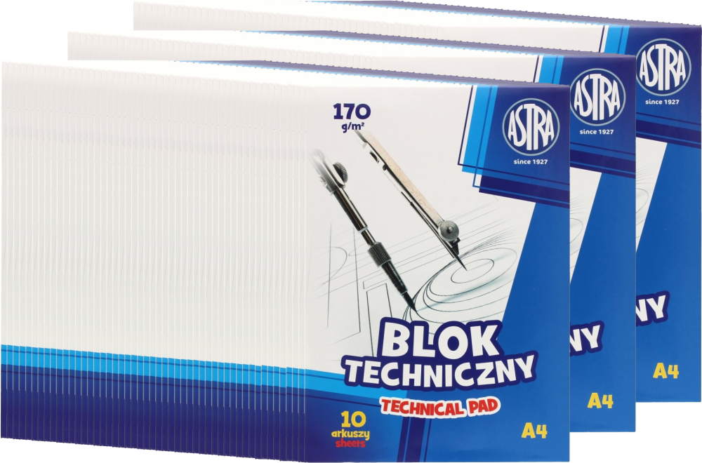 150x Blok techniczny Astra, A4, 10 kartek, biały
