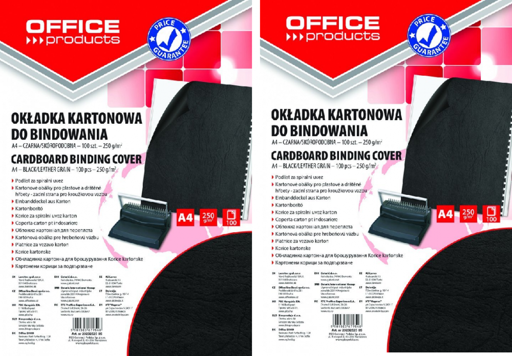 2x okładki do bindowania Office Products, A4, 250g/m2, skóropodobne, 100 sztuk, czarny
