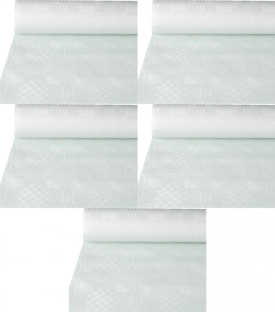 5x Obrus papierowy w rolce Bagstar, 1.2x9m, wytłoczenie damaszkowe, biały