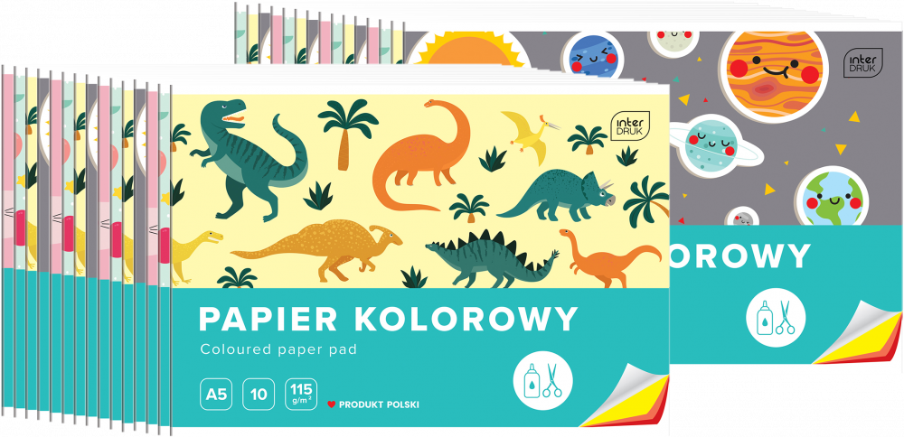30x Zeszyt papierów kolorowych Interdruk, A5, 10 kartek, mix wzorów