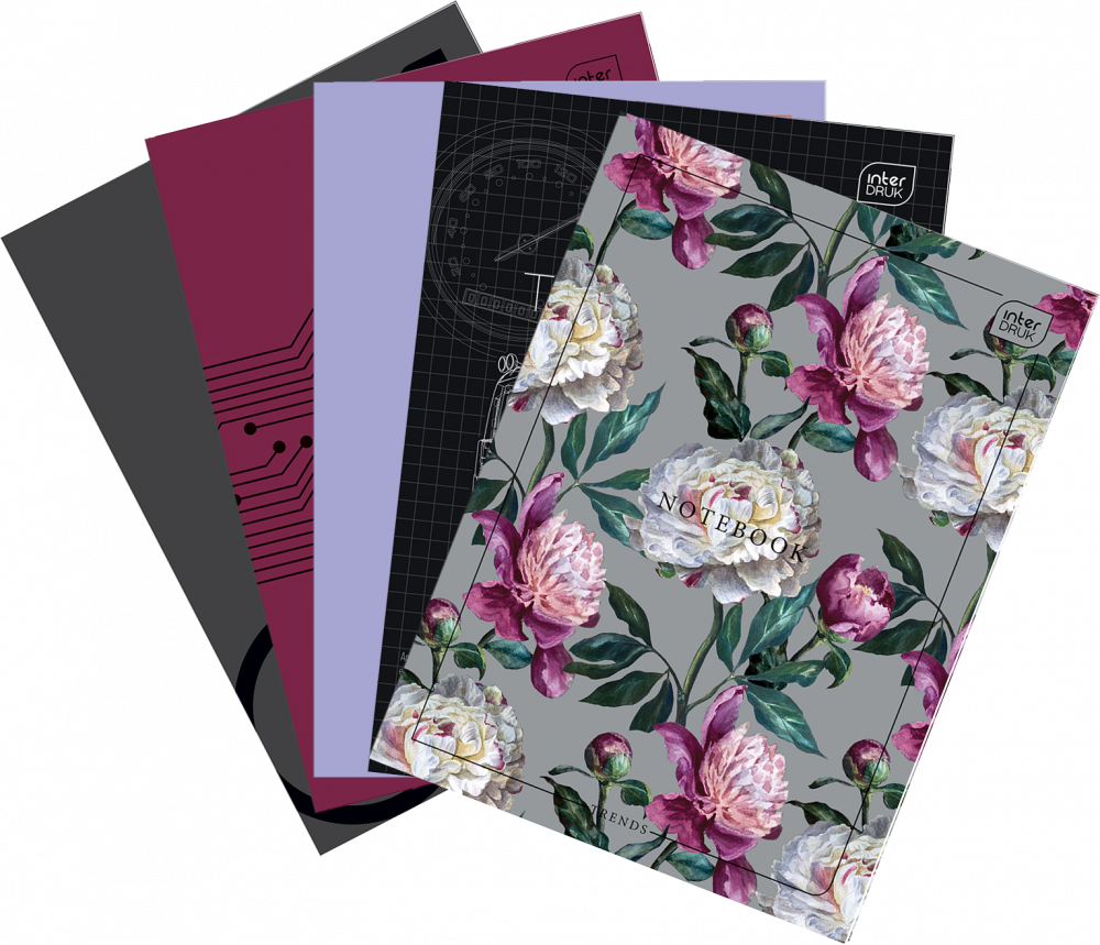 5x Zeszyt w linie Interdruk UV, A4, 80 kartek, mix wzorów