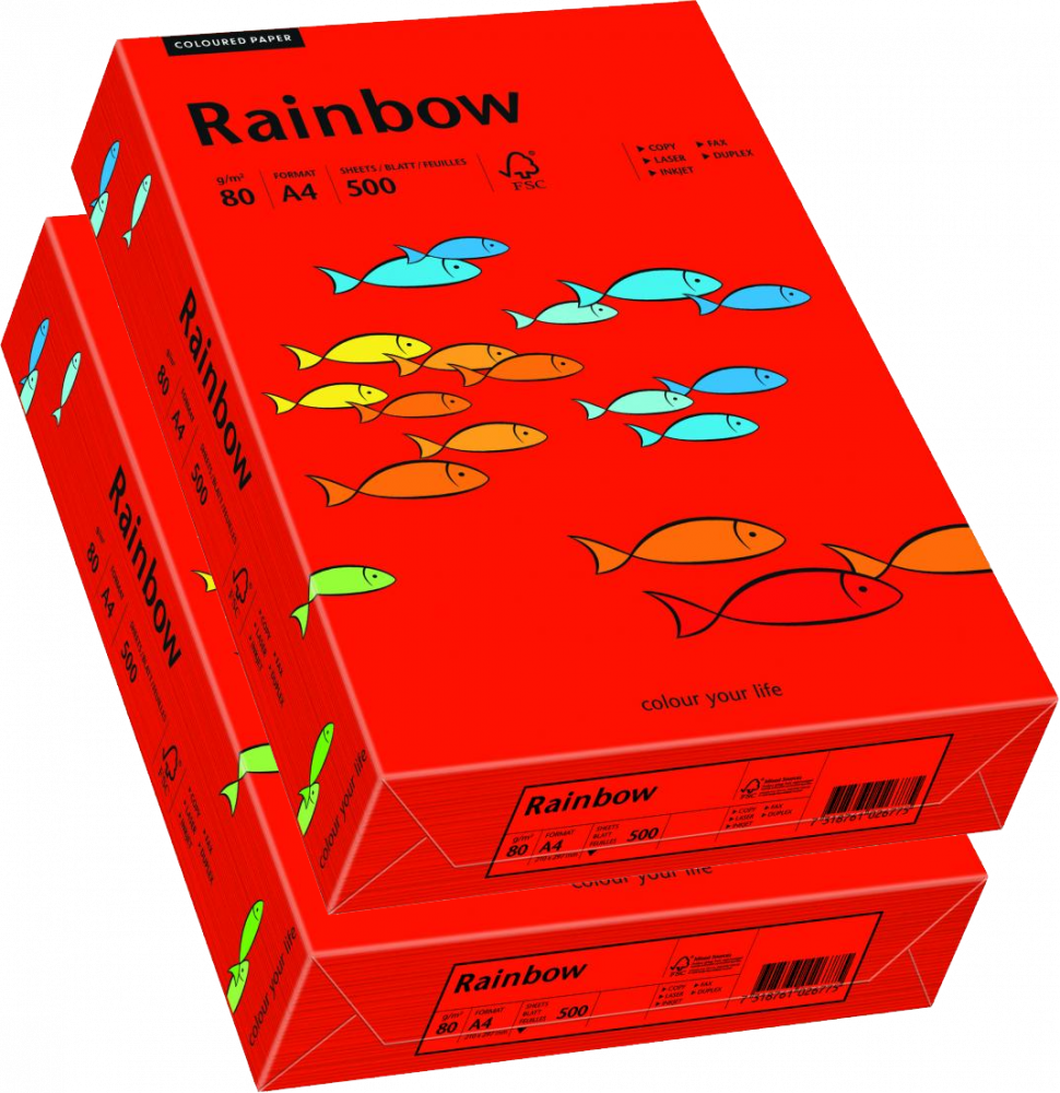 2x Papier ksero ekologiczny Rainbow, A4, 80g/m2, 500 arkuszy, czerwony (R28)