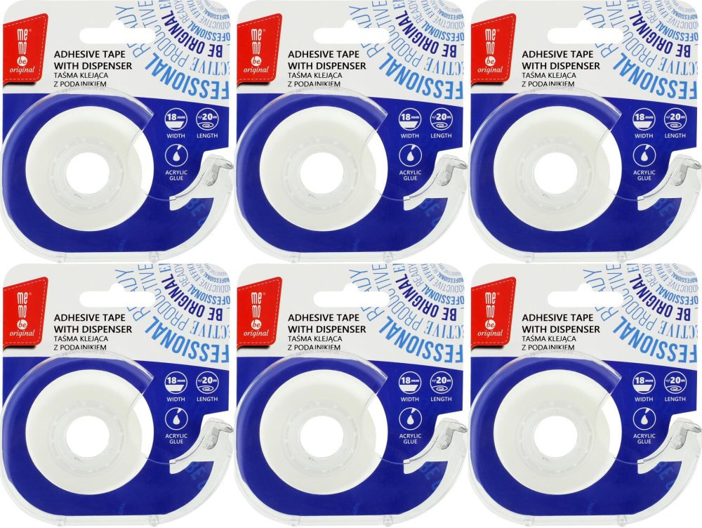 6x Taśma klejąca MemoBe, z podajnikiem, 18mmx20m, przezroczysty