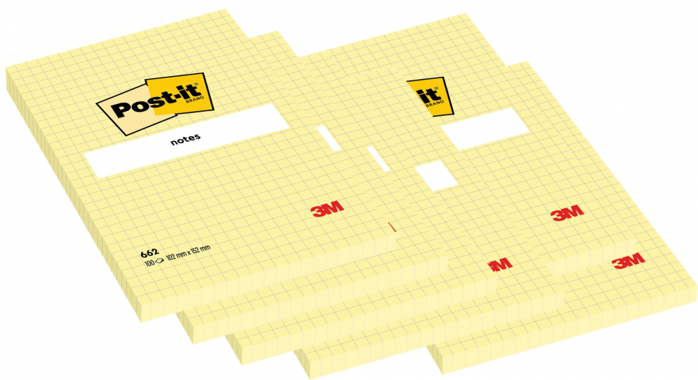 6x Karteczki samoprzylepne w kratkę Post-it, 102x152mm, 100 karteczek, żółty pastelowy
