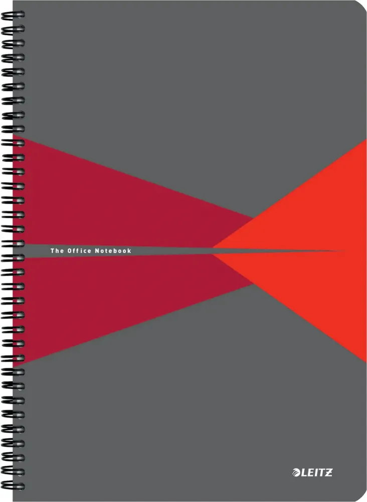 Kołonotatnik Leitz Office, A4, w kratkę, 90 kartek, okładka kartonowa, szaro-czerwony