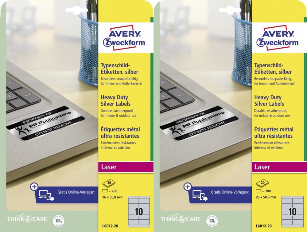 2x Etykiety znamionowe Avery Zweckform, 96x50.8 mm, 20 arkuszy, srebrny