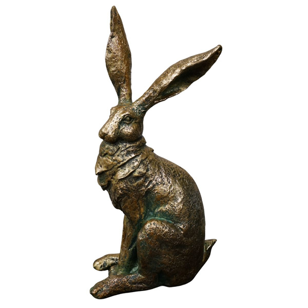 Figurka królik złoty patyna siedzący, długie uszy 37,5x18cm