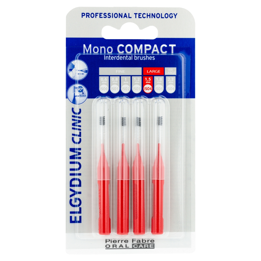 Elgydium clinic mono compact 4 - czerwona szczoteczka międzyzębowa, 4 sztuki