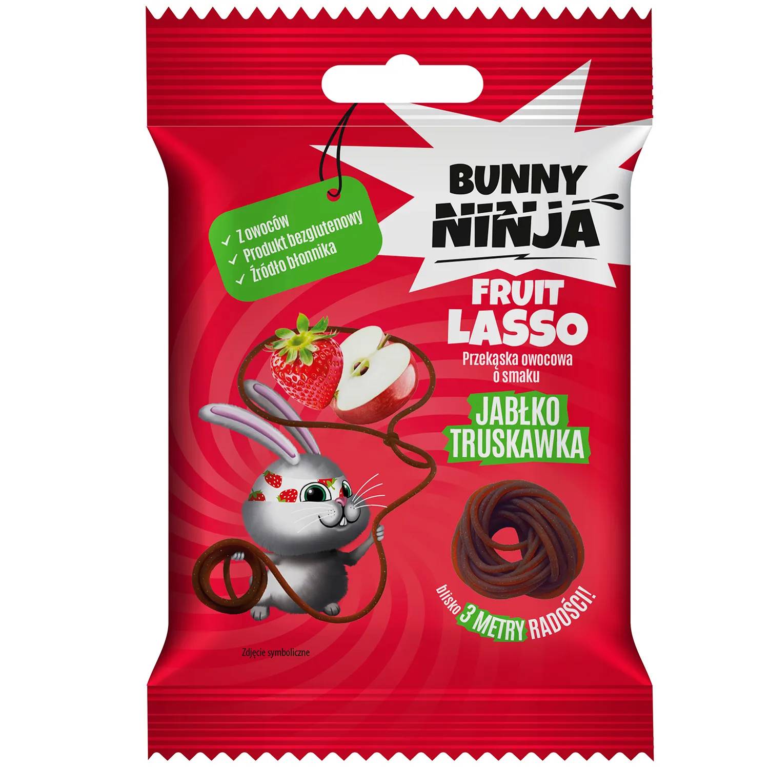Bunny ninja fruit lasso - przekąska owocowa, smak jabłko-truskawka, 20 g