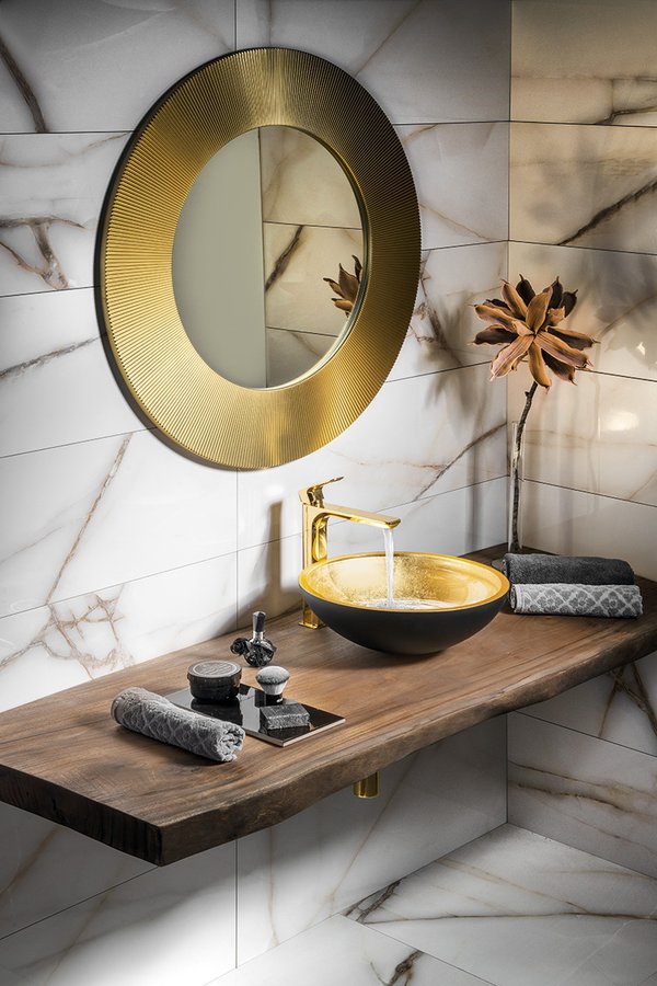 Sapho Murano Black-Gold umywalka 40 cm nablatowa okrągła złoty/czarny AL5318-77