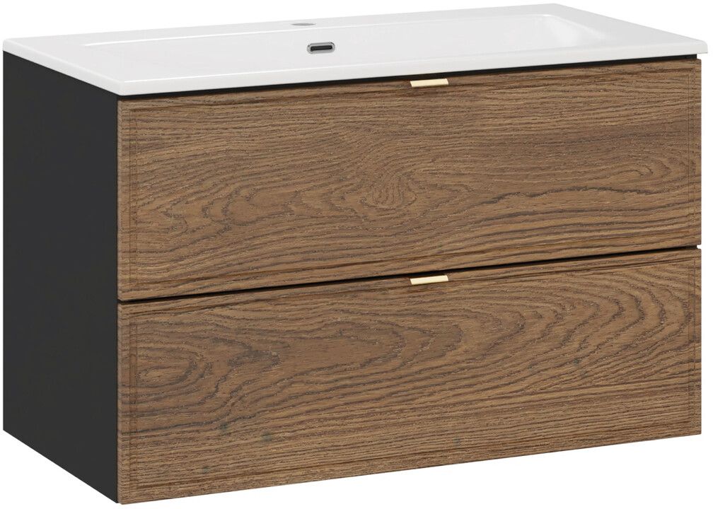 Zestaw Comad Talia Casella umywalka Sky biała z szafką podumywalkową 80 cm dąb-czarny SET-TC 80CM UM SKY