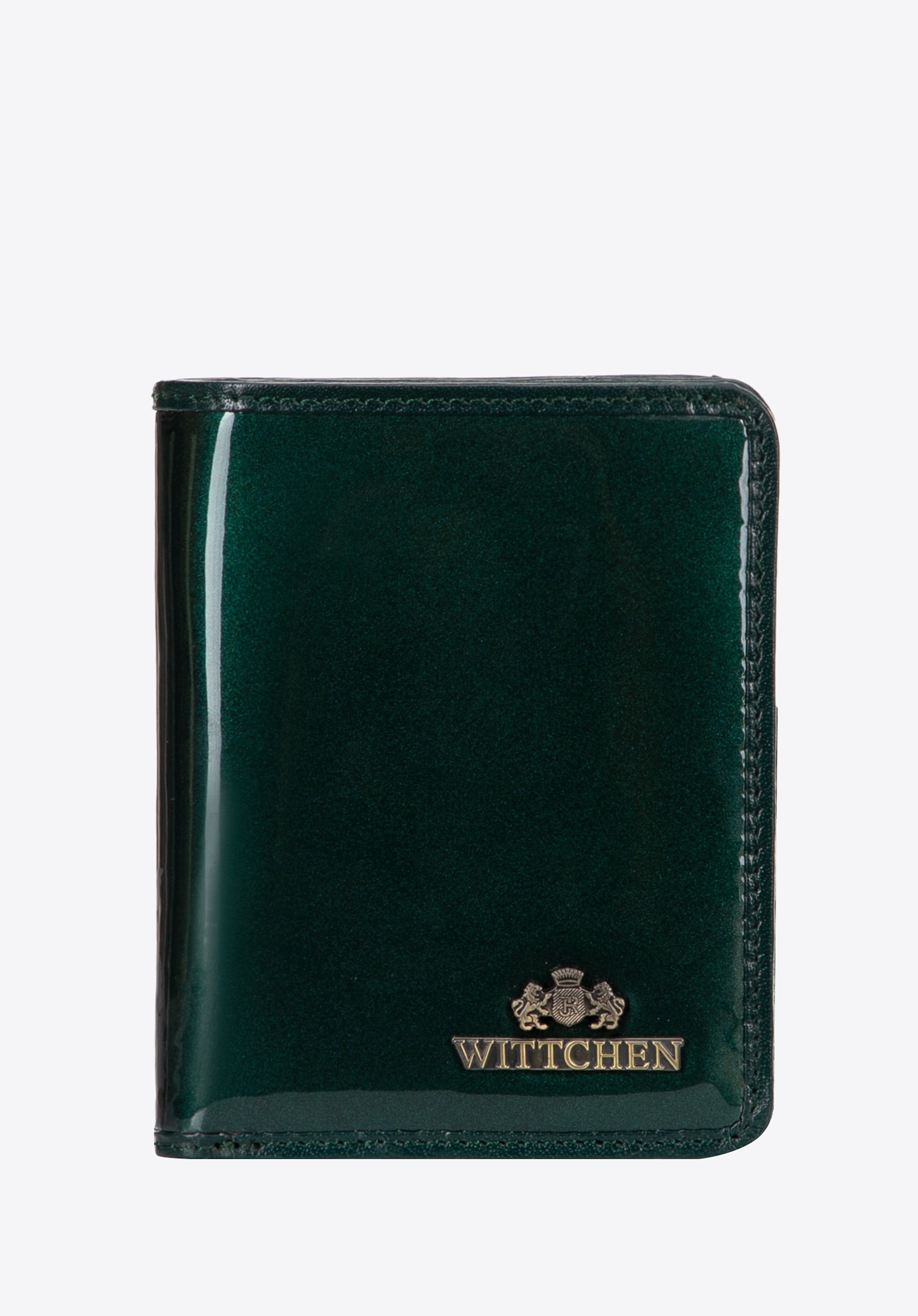 Damski portfel ze skóry lakierowanej pionowy zielony