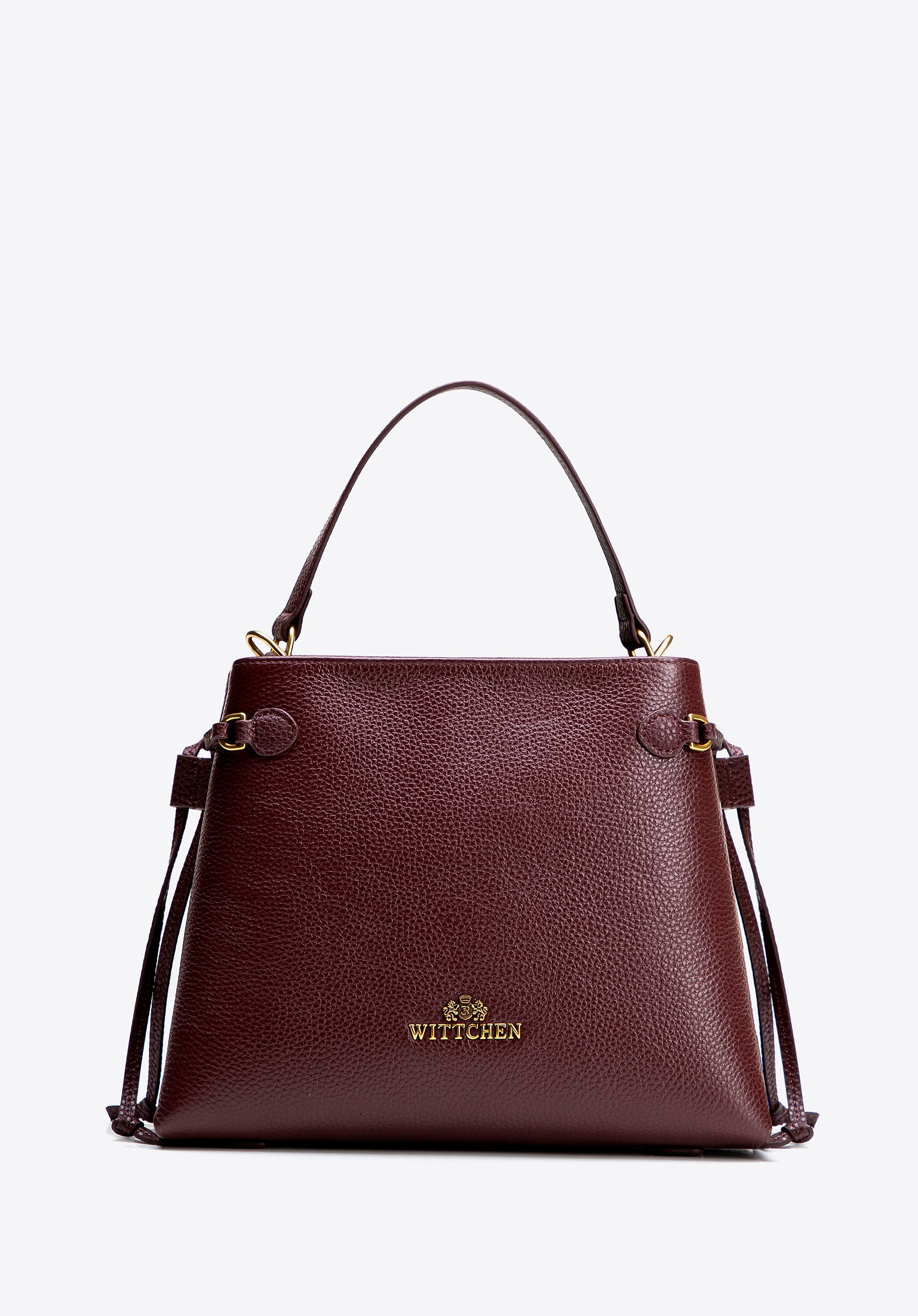 Damski kuferek ze skóry naturalnej z troczkami bordowy