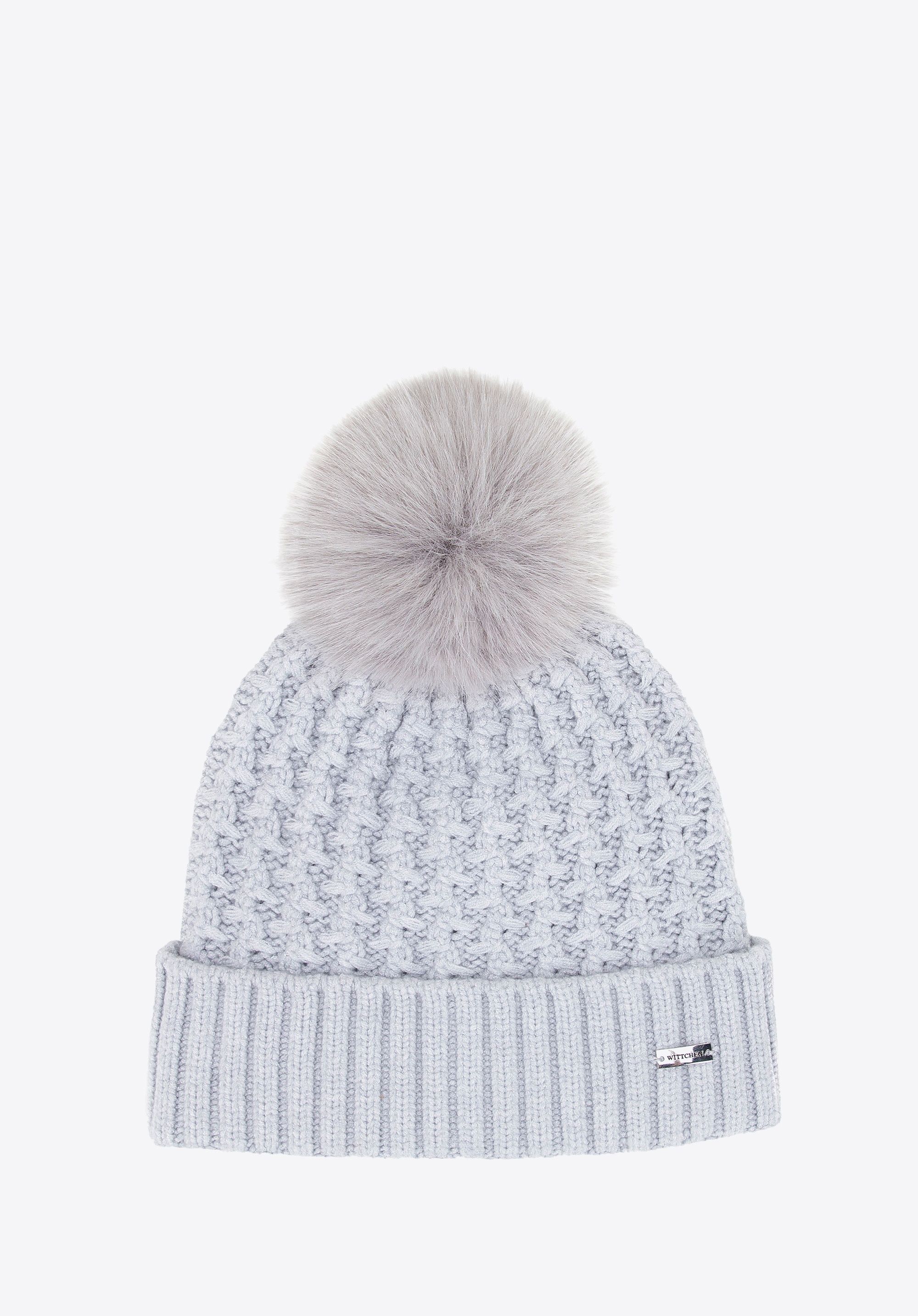 Czapka damska o splocie w drobny wzór szara