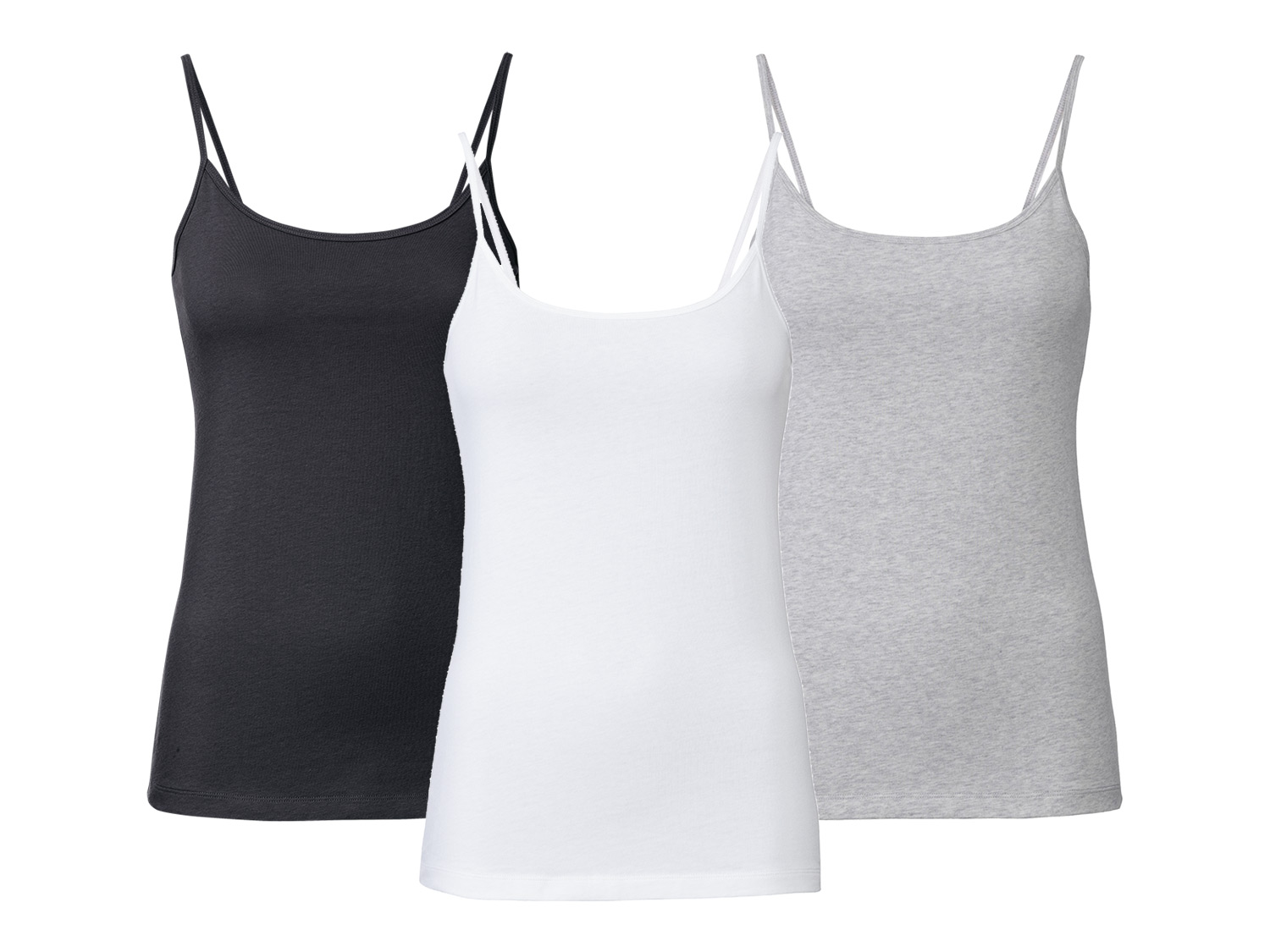 esmara Top damski z bawełny, 3 sztuki XS 32-34, Czarny/ szary/ biały