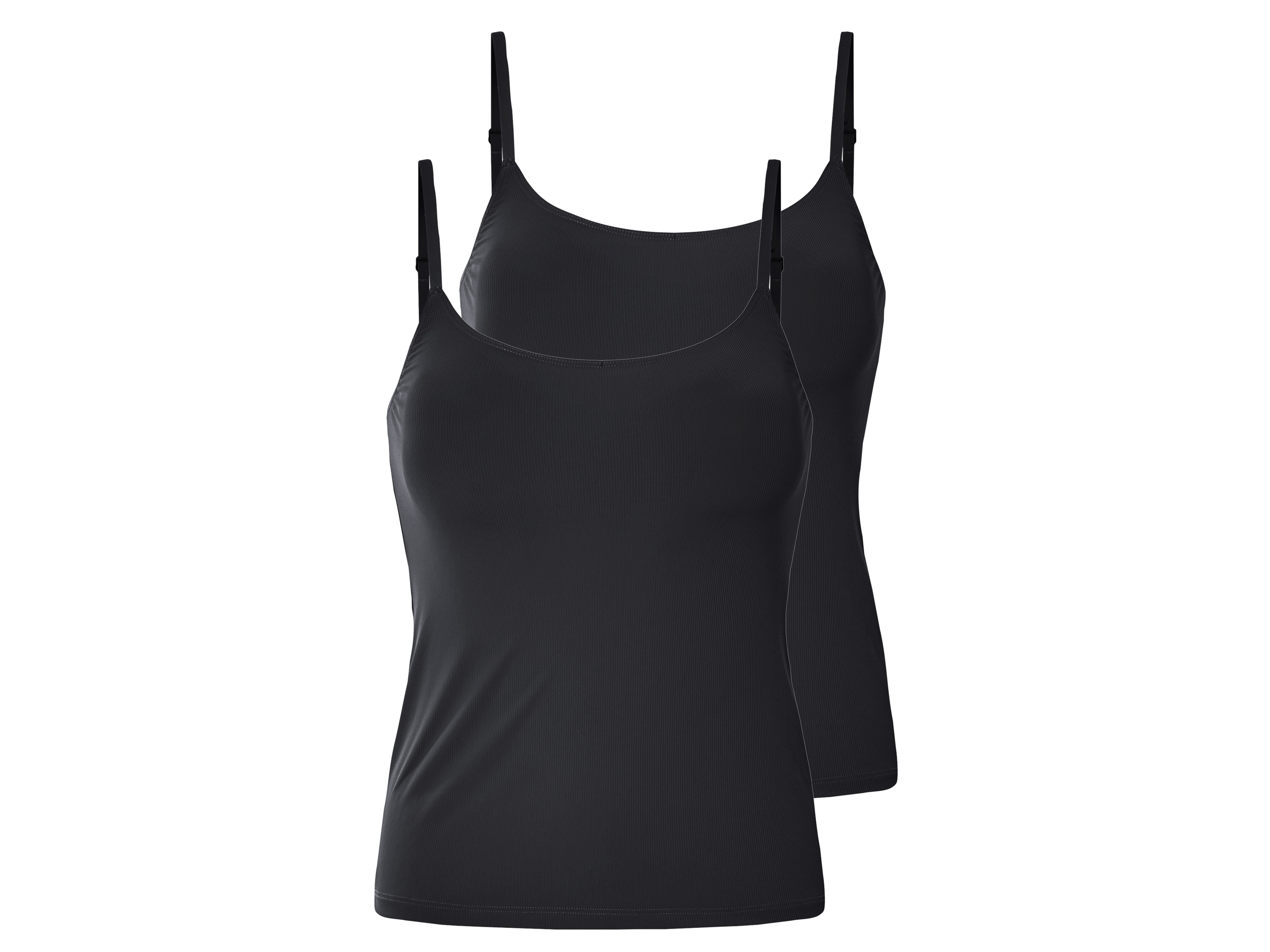 esmara Topy damskie prążkowane na cienkich ramiączkach, 2 sztuki Czarny, L44/46