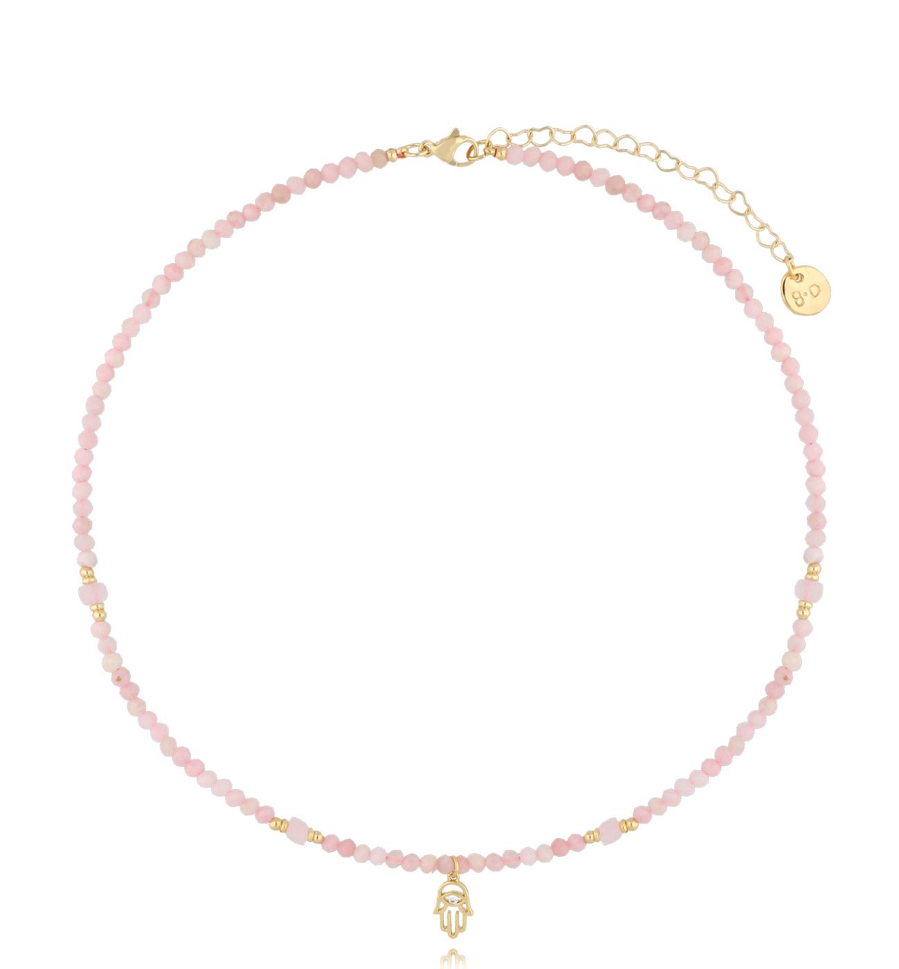 Naszyjnik z różowymi opalami i ręką Fatimy Dalla - By Dziubeka