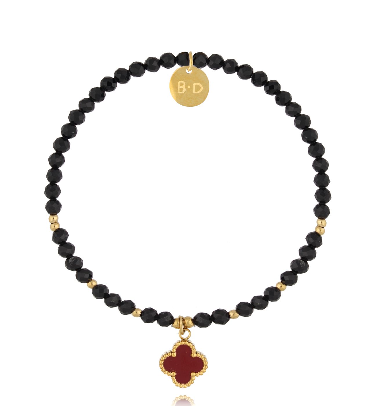 Bransoletka z turmalinami i bordową koniczynką - By Dziubeka