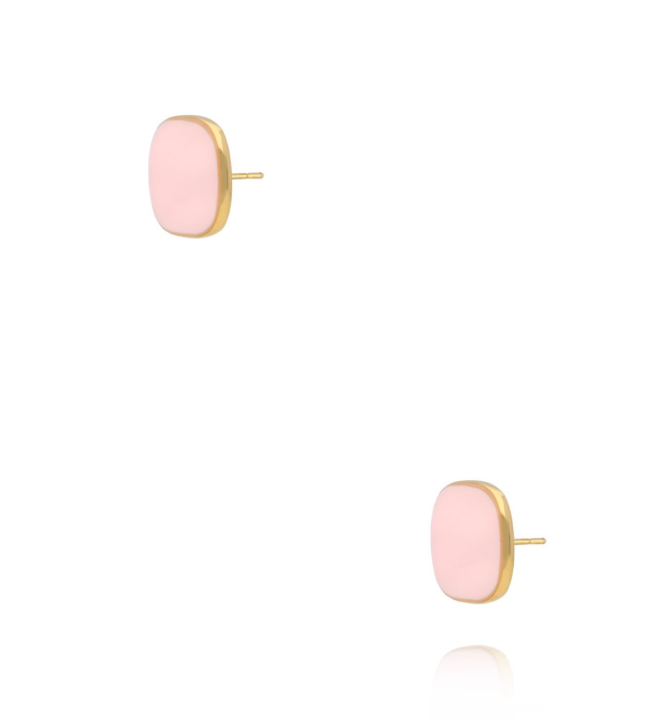 Kolczyki złote kwadraty z różową emalią KSY0359 - By Dziubeka