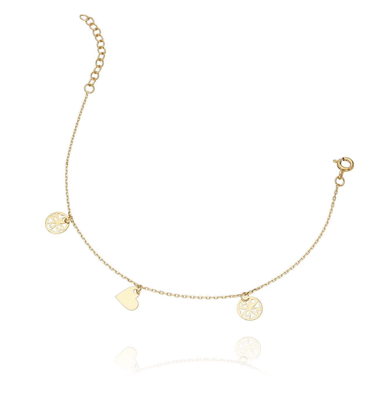 Bransoletka ze srebra pozłacanego serduszko rozetka - By Dziubeka