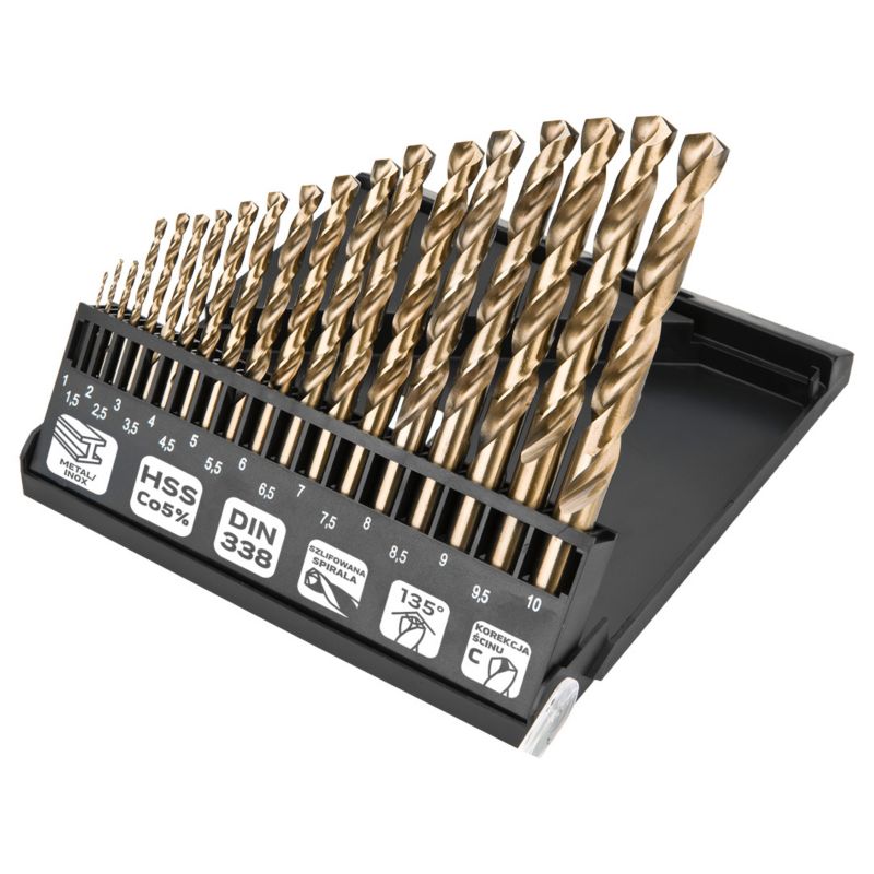 Wiertła do metalu NEO TOOLS HSS-Co 1.0-10.0 mm, zestaw 19 szt. 1 kpl