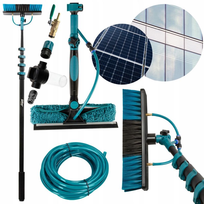 Myjka teleskopowa, Sillar, szczotka do mycia paneli fotowoltaicznych, okien, dachów, 4.89 m, 8szt