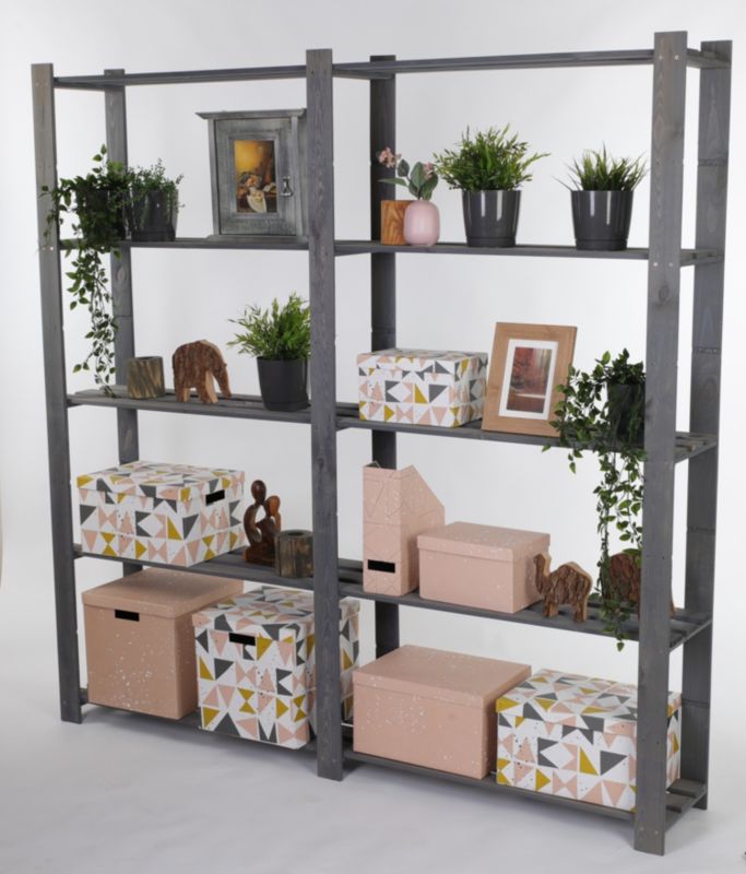 Regał drewniany MODO24 impregnacja szara pojemny 170x170x28 cm do książek i zabawek 1 szt.