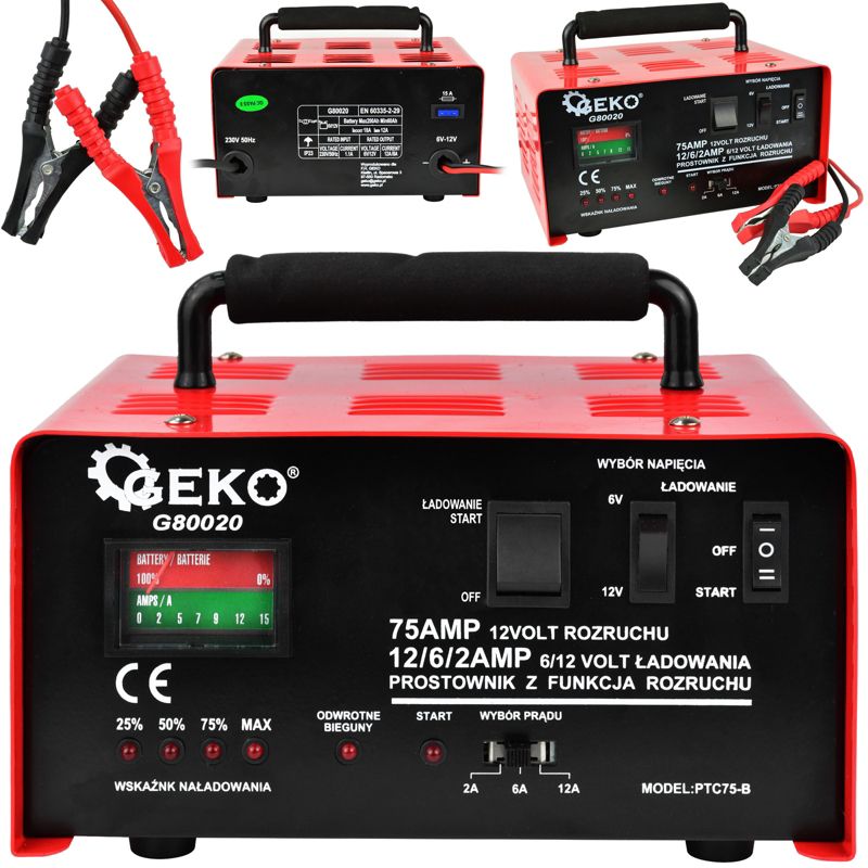 Prostownik samochodowy GEKO z rozruchem 6/12V 75A 1szt.