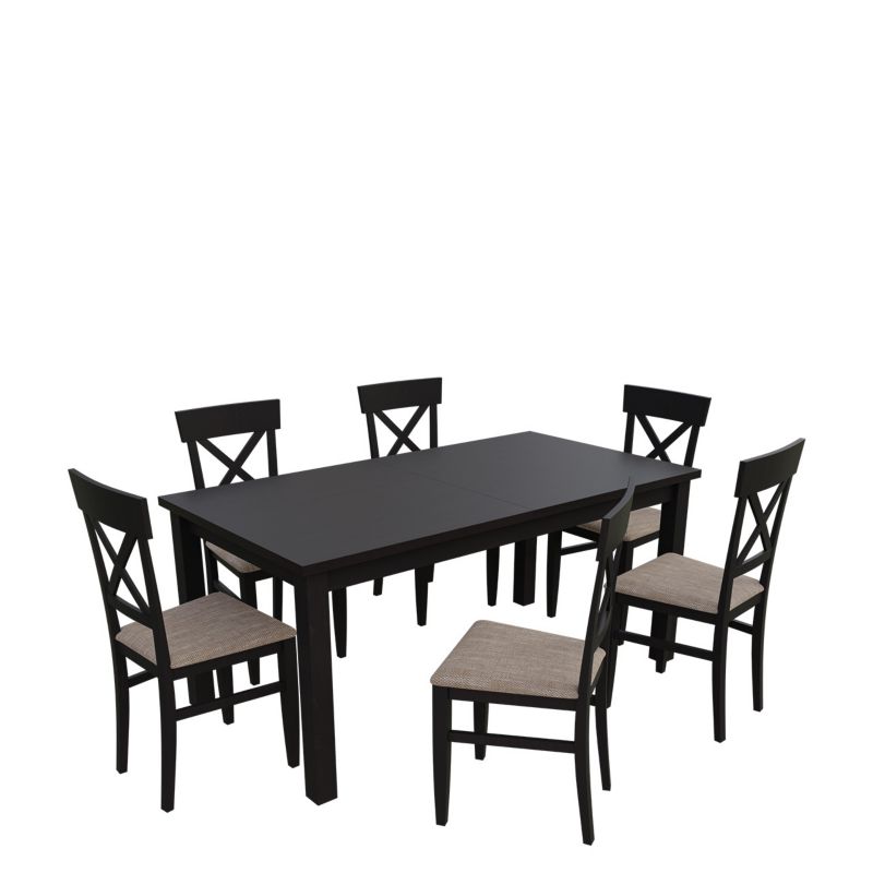 Zestaw RO21 MIRJAN 24 Stół rozkładany S18-L 80x160/200 + 6 krzeseł K64 wenge + jasny brąz 1 kpl.