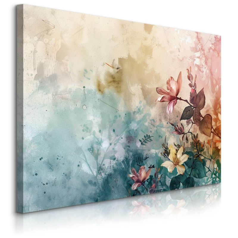 Obraz Muralo Kolorowe Kwiaty Liście Beton Abstrakcja 120x80 cm 1 szt.