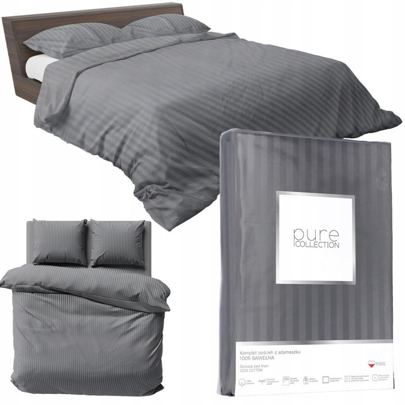 Pościel Detexpol Pure 200x220cm + 2x poszewka 70x80cm bawełna ciemnoszara 1 kpl.