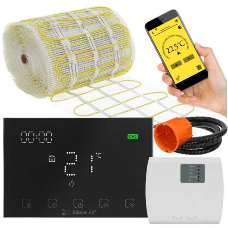 Zestaw mata grzewcza Mission Air pod płytki MA-160 20m² + Gemini Black 1 szt.