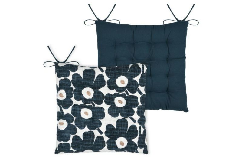Poduszka na krzesło EUGENIE STOF dekoracyjna 38x38 cm kwiaty dwustronna niebieska 1 szt.