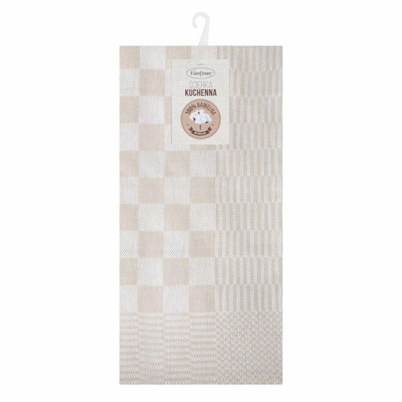 Komplet 2 ścierek MAURO Eurofirany 50 x 70 cm bawełniane beżowe zdobione motywem szachownicy 1 kpl