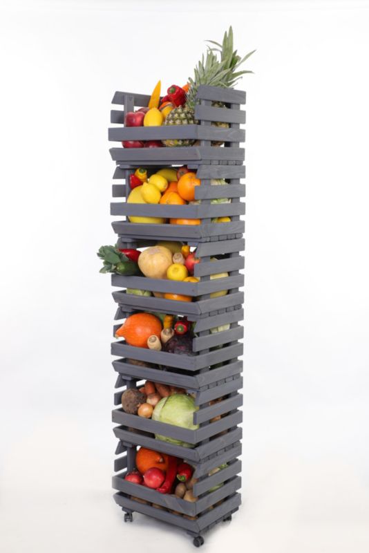 Regał na warzywa i owoce MODO24 na kółkach 157x37x30 cm 6 skrzynek impregnat szary 1 szt